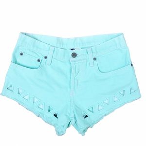 NWT LF Carmar Cutout mint green denim shorts